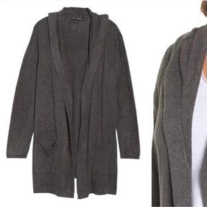 Barefoot Dreams CozyChic Lite Long Hoodie Cardigan in Charcoal Gray Size Medium